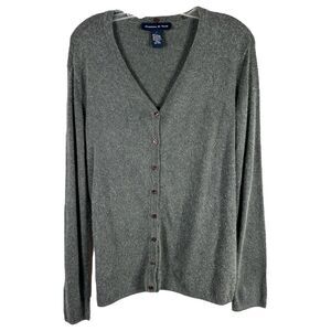 Preston & York Large Cardigan Sweater Gray Angora Silk Knit V Neck Button Up 506
